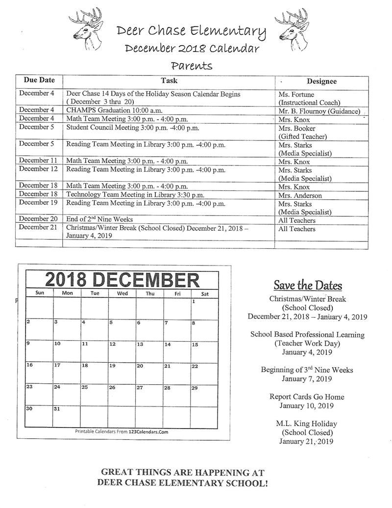 December Parent Calendar December Parent Calendar